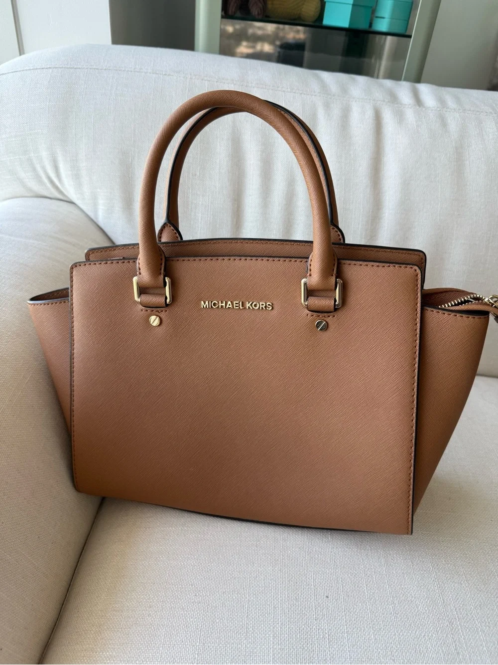 Michael Kors Salma Acorn Saffiano Leather Satchel with Gold Hardware